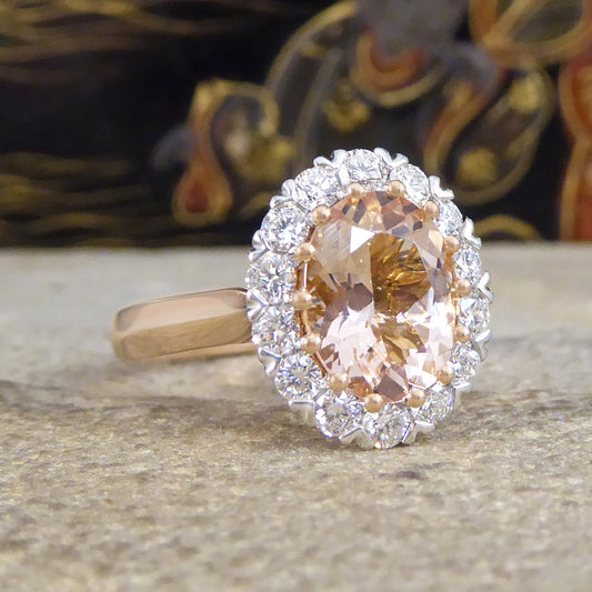 1.82ct Pink Morganite and Diamond Cluster Ring in 18ct White and Rose Gold - Wharfedale Antiques