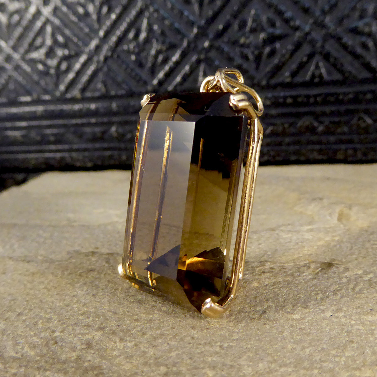 Vintage Smokey Quartz Drop Pendant in 14ct Yellow Gold - Wharfedale Antiques