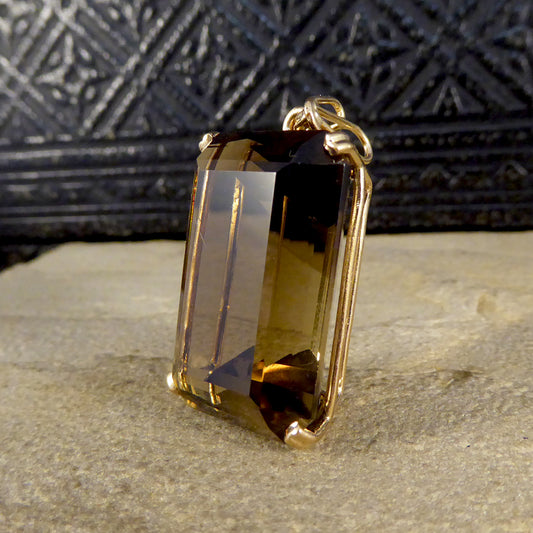 Vintage Smokey Quartz Drop Pendant in 14ct Yellow Gold - Wharfedale Antiques