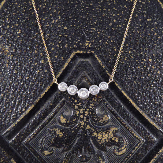 Brilliant Cut Diamond Five Stone Necklace in 18ct White and Yellow Gold - Wharfedale Antiques