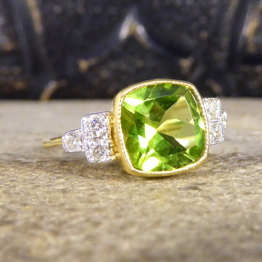 Edwardian Style Collar Set 2.12ct Peridot and Diamond Ring in 18ct White and Yellow Gold - Wharfedale Antiques