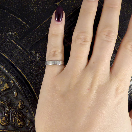 Small in Size Platinum Band Ring with Bark Effect Detailing - Wharfedale Antiques