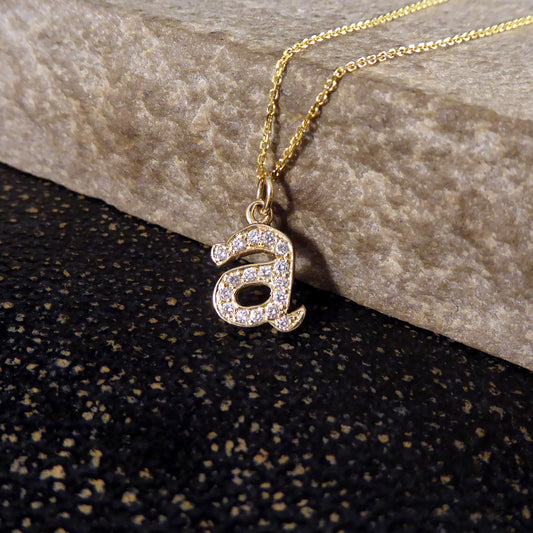 Diamond Set A Initial Pendant in 18ct Yellow Gold on a Yellow Gold Necklace Chain - Wharfedale Antiques