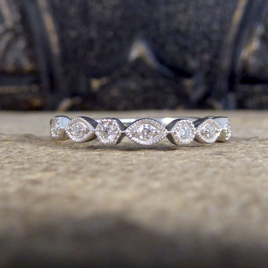 Alternating Shape Diamond Rub Over Collar Set White Gold Half Eternity Ring - Wharfedale Antiques