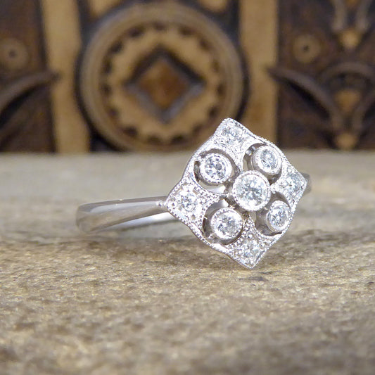 1920's Period Replica Geometric Pattern Diamond Ring in 18ct White Gold - Wharfedale Antiques