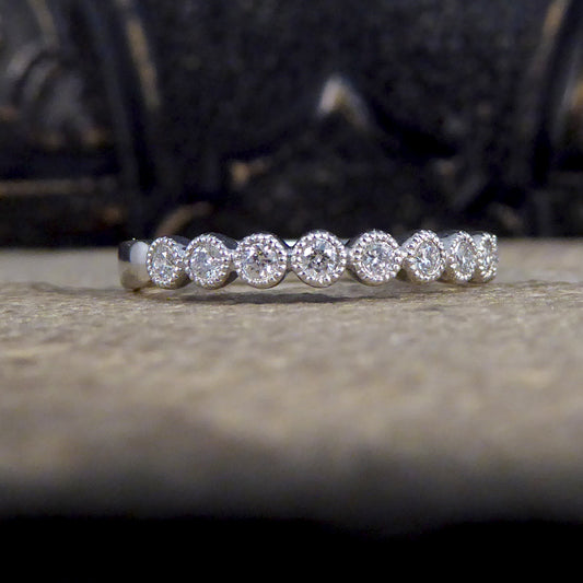 Diamond Rub Over Collar Set Platinum Half Eternity Ring - Wharfedale Antiques