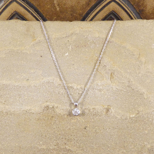 Contemporary 0.25ct Modern Brilliant Diamond Rub Over Pendant on White Gold Chain - Wharfedale Antiques