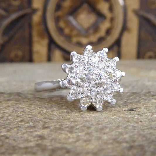 Vintage Diamond Flower Cluster Ring in 18ct White Gold - Wharfedale Antiques