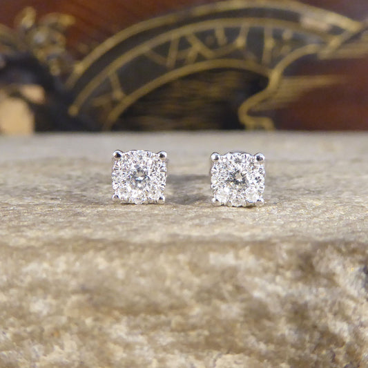 Contemporary 0.20ct Diamond Cluster and 1.00ct Look Earrings in White Gold - Wharfedale Antiques