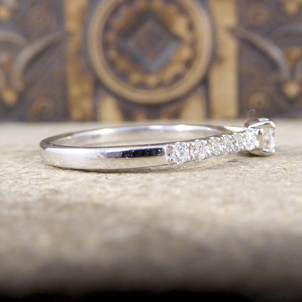 Contemporary Diamond Ring with Diamond Set Shoulders in 18ct White Gold