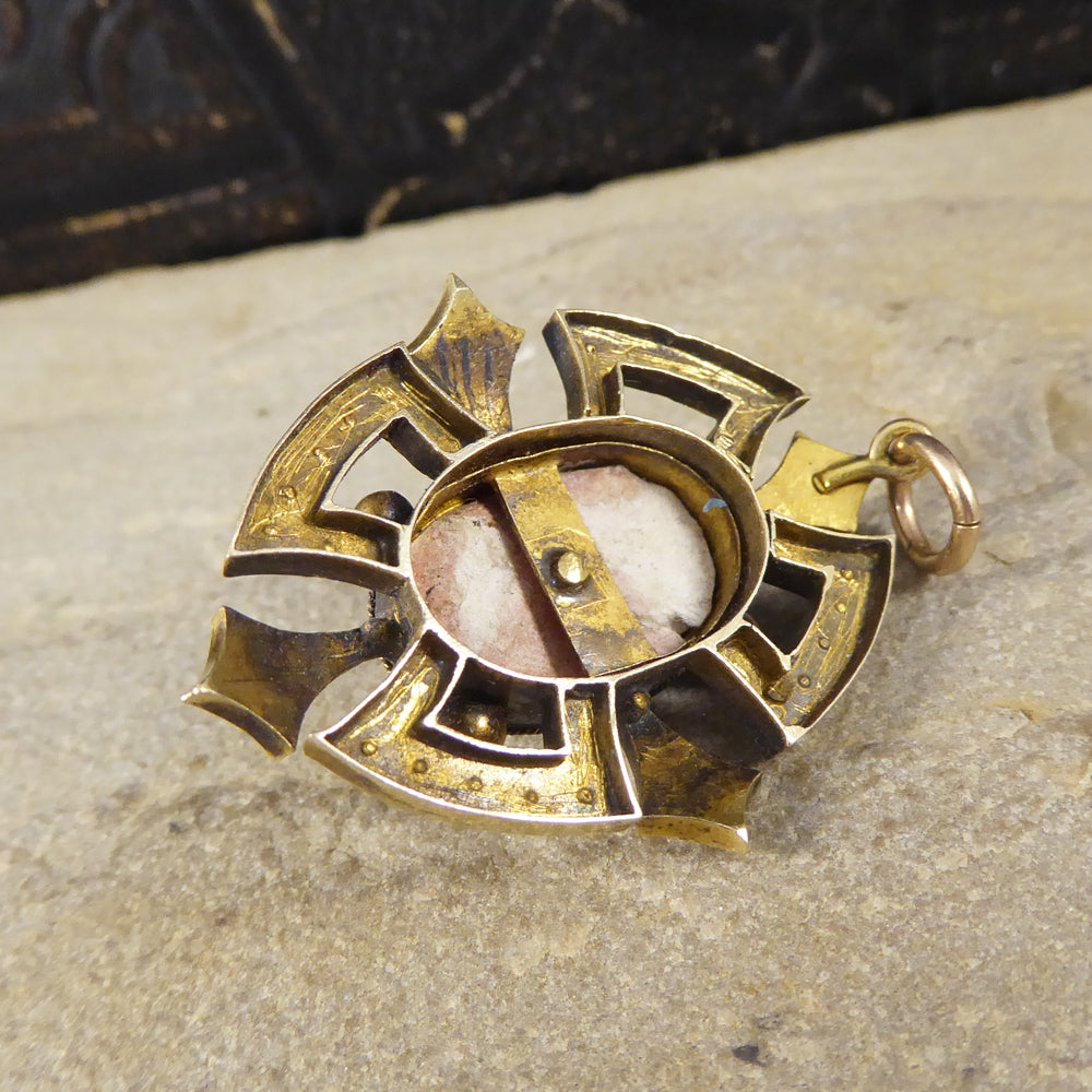 Victorian Cabochon Garnet and Seed Pearl Pendant in 15ct Yellow Gold - Wharfedale Antiques