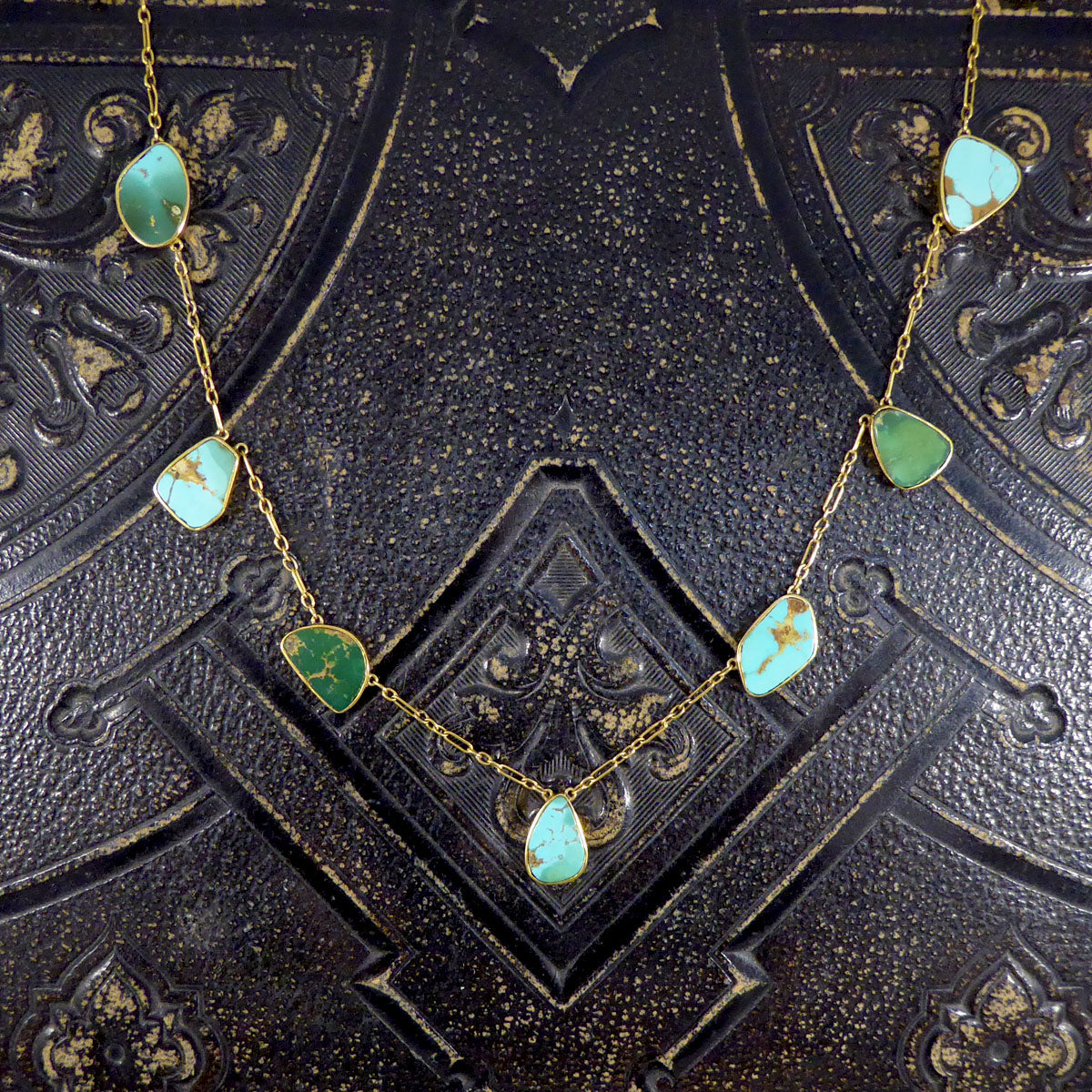 Antique Collar set Turquoise Spacer Necklace in 15ct Yellow Gold - Wharfedale Antiques