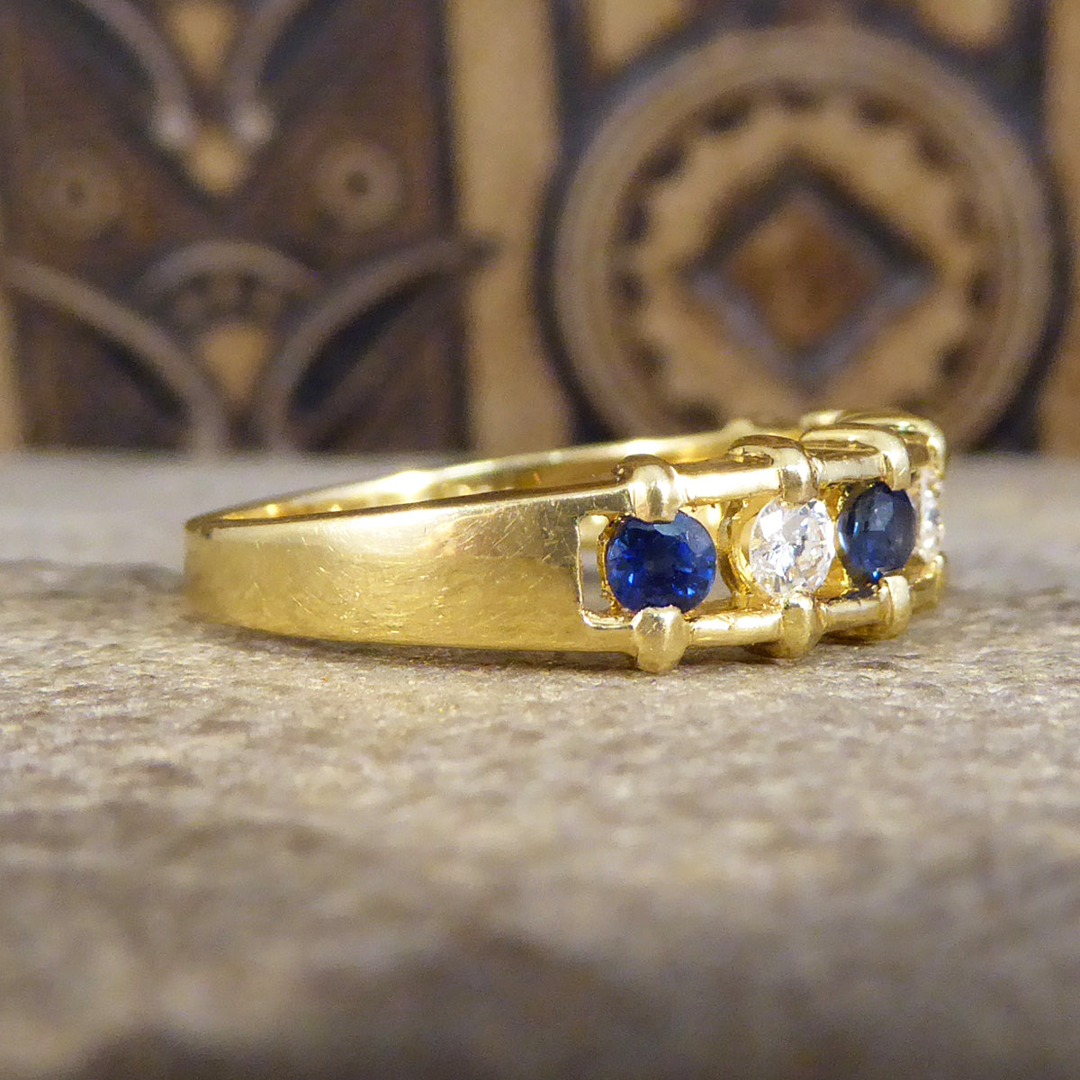 Unusual Sapphire and Diamond Spacer Ring in 18ct Yellow Gold