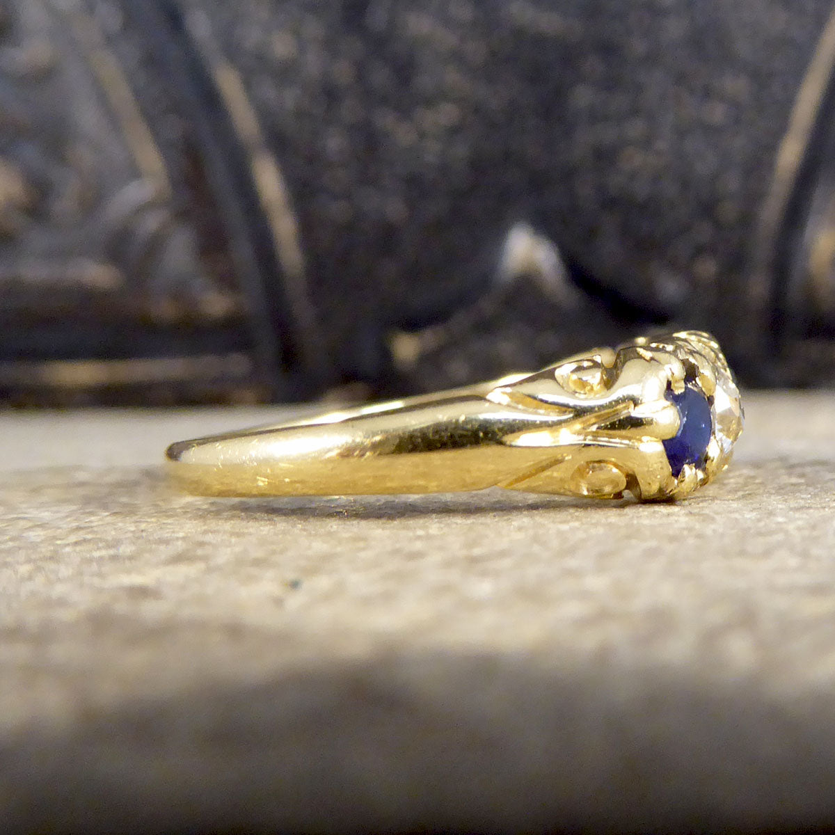 Antique Late Victorian Sapphire and Diamond Five Stone Ring in 18ct Yellow Gold - Wharfedale Antiques