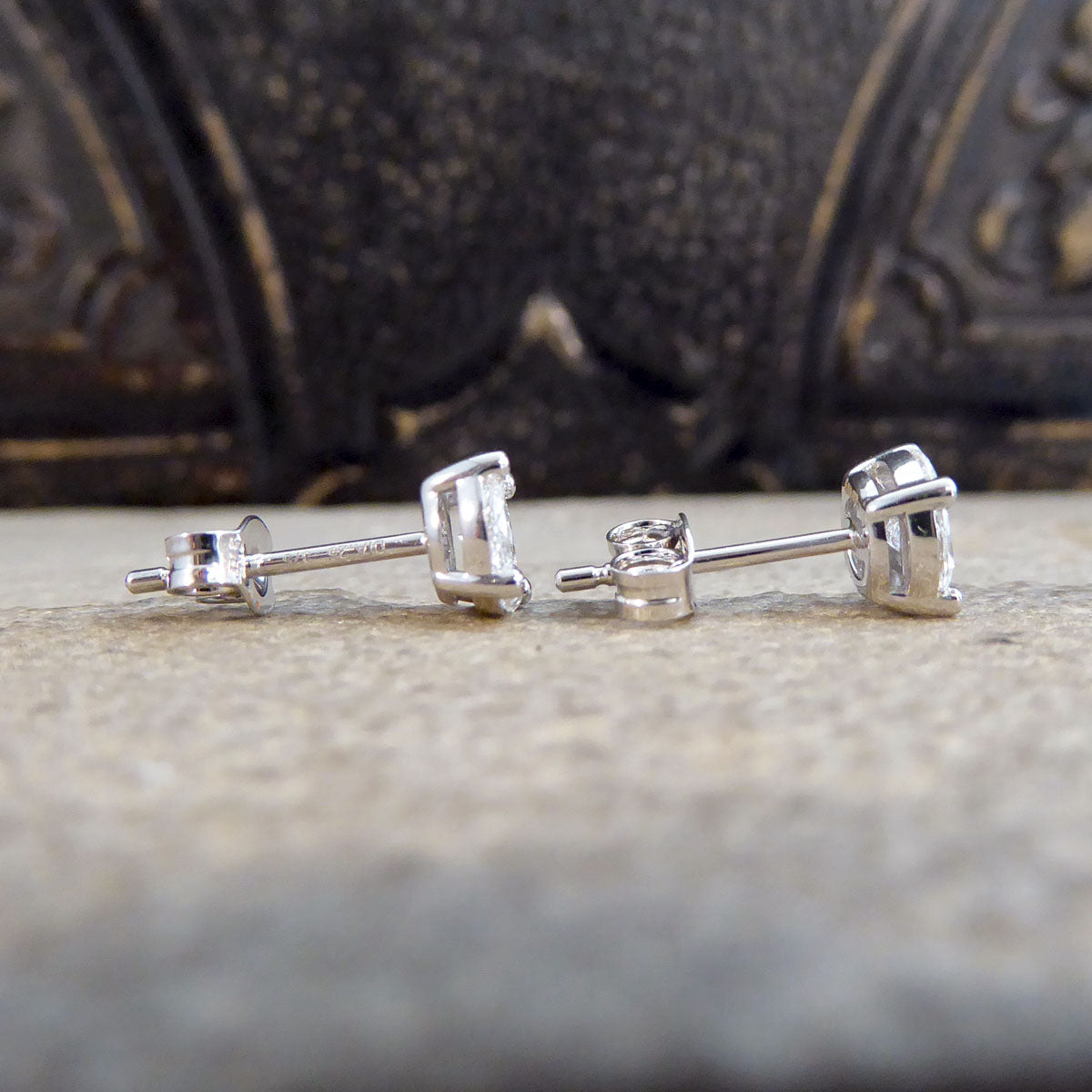 Contemporary 0.50ct Diamond Cluster and 1.50ct Look Earrings in White Gold - Wharfedale Antiques