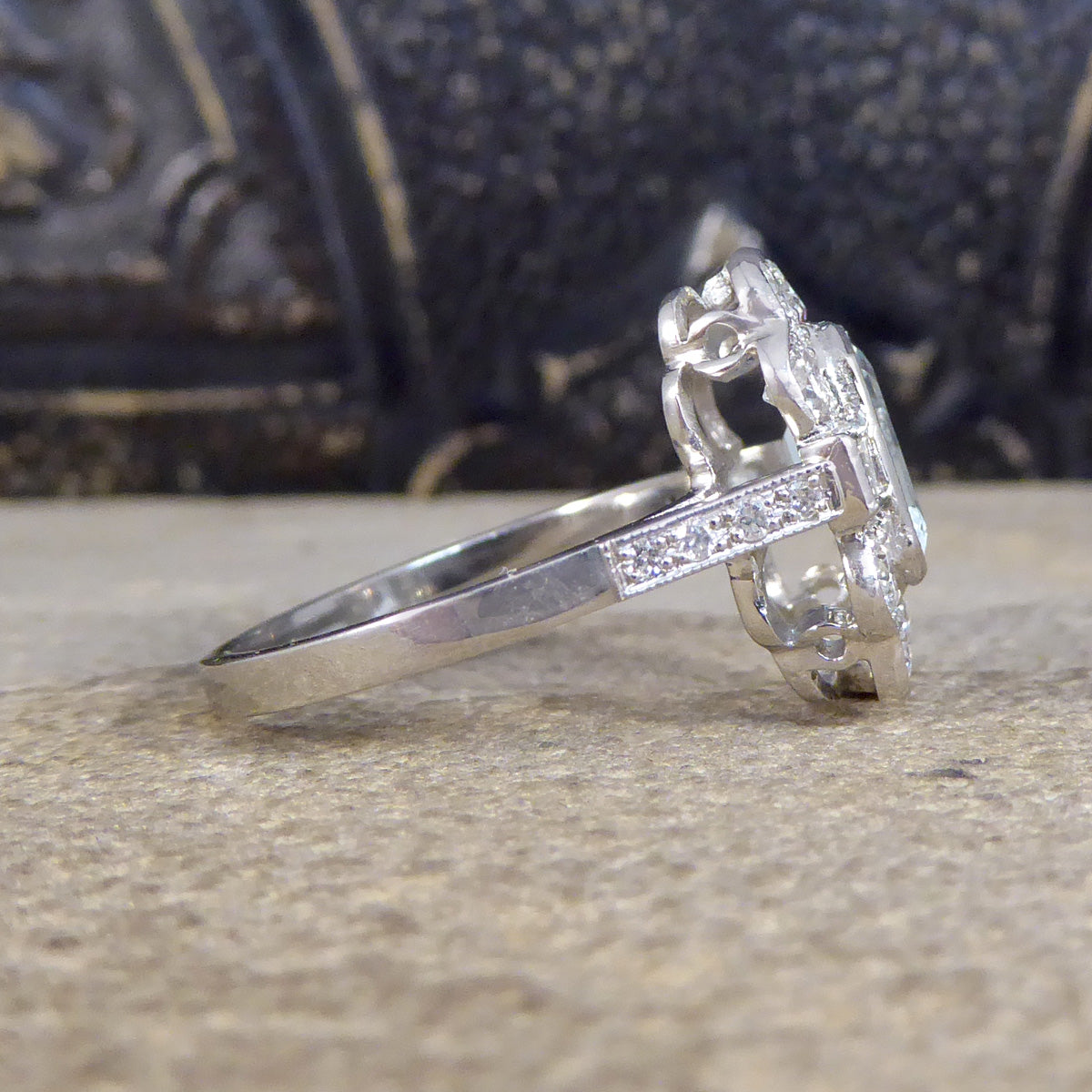 Contemporary Edwardian Style 1.30ct Aquamarine and Diamond Ring in Platinum - Wharfedale Antiques