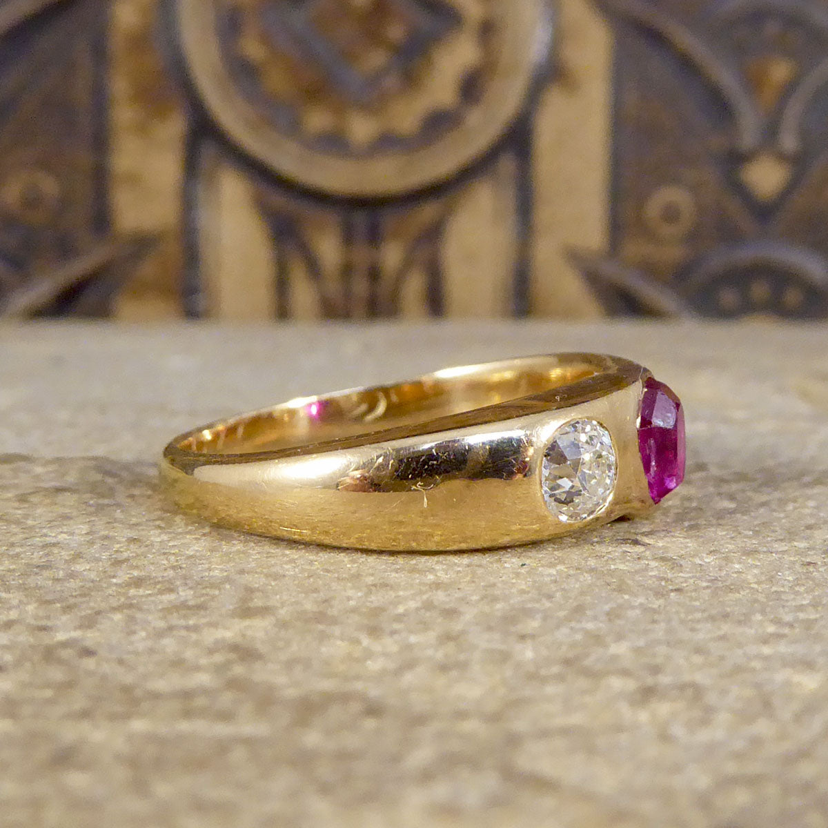 Late Victorian Ruby and Diamond Gypsy Set Band in 18ct Yellow Gold - Wharfedale Antiques