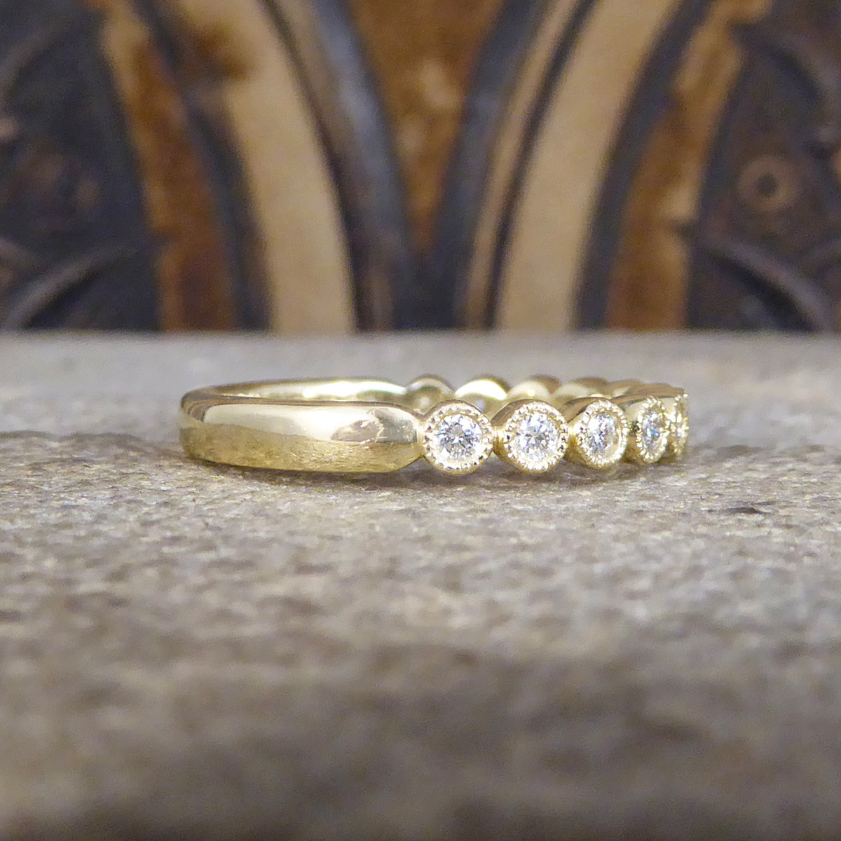 Diamond Half Eternity Ring in Circular Style Rub Over Collar Set Yellow Gold - Wharfedale Antiques