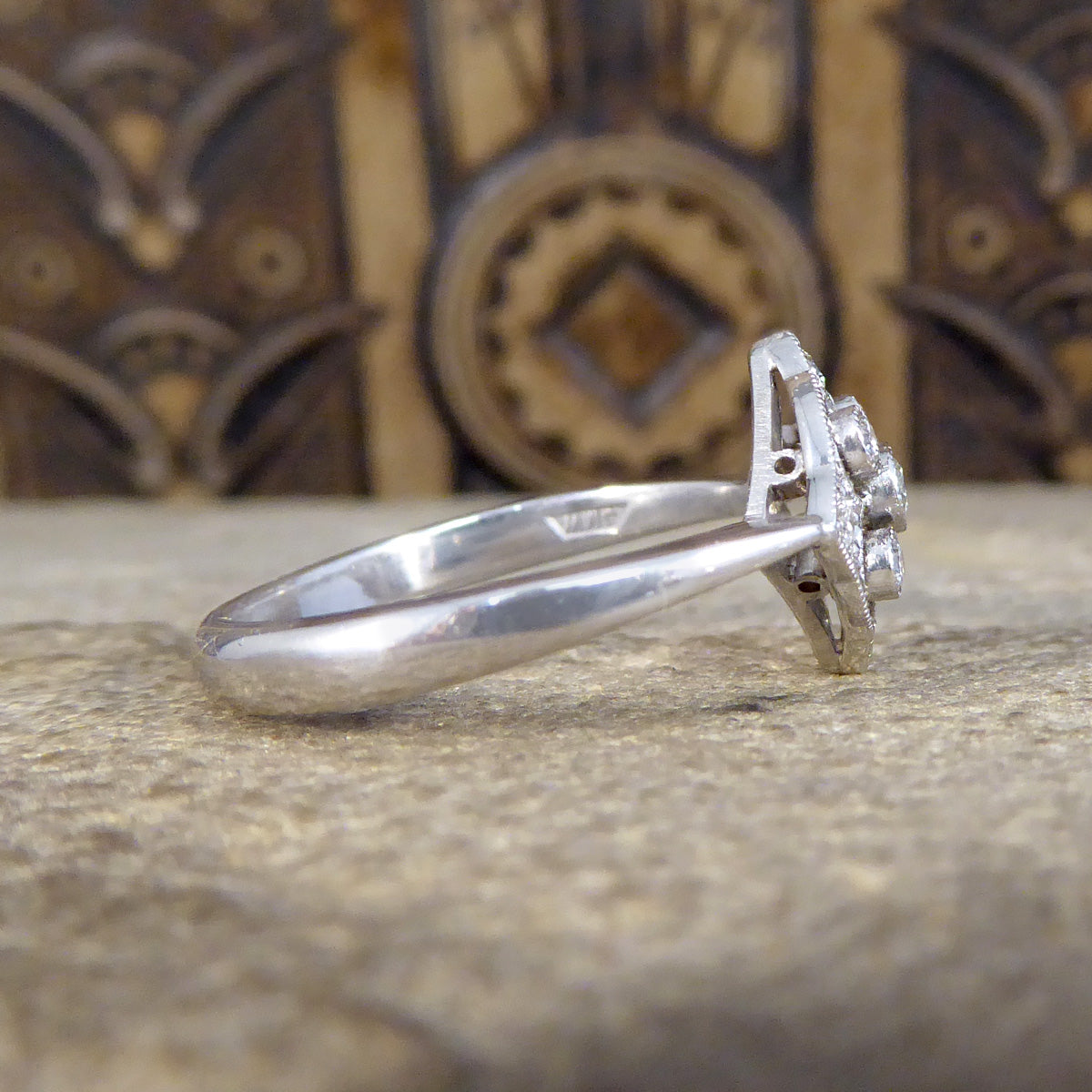 1920's Period Replica Geometric Pattern Diamond Ring in 18ct White Gold - Wharfedale Antiques