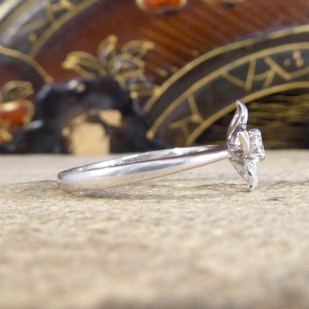Modern Diamond Set Flower Ring in 18ct White Gold - Wharfedale Antiques