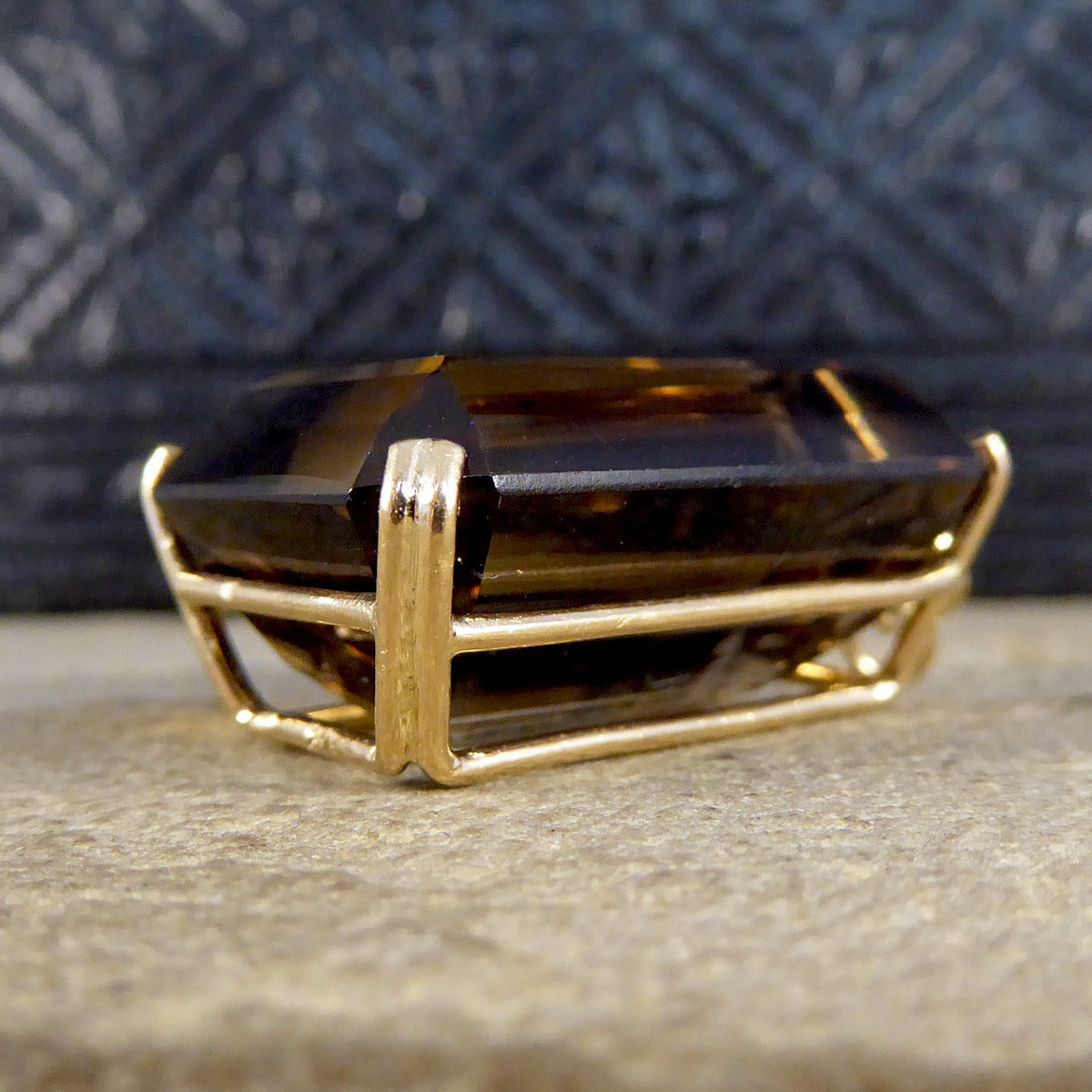 Vintage Smokey Quartz Drop Pendant in 14ct Yellow Gold - Wharfedale Antiques