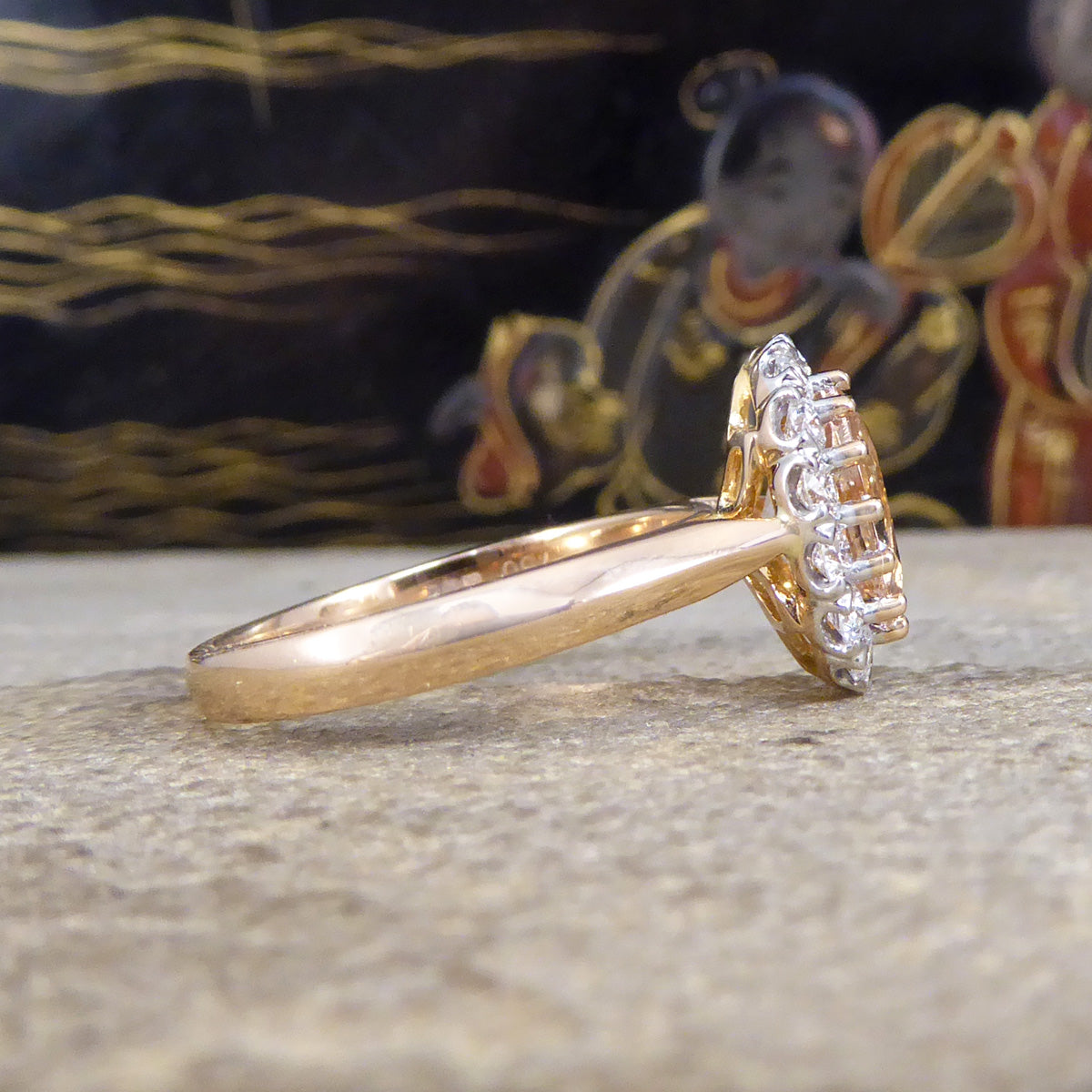 1.82ct Pink Morganite and Diamond Cluster Ring in 18ct White and Rose Gold - Wharfedale Antiques