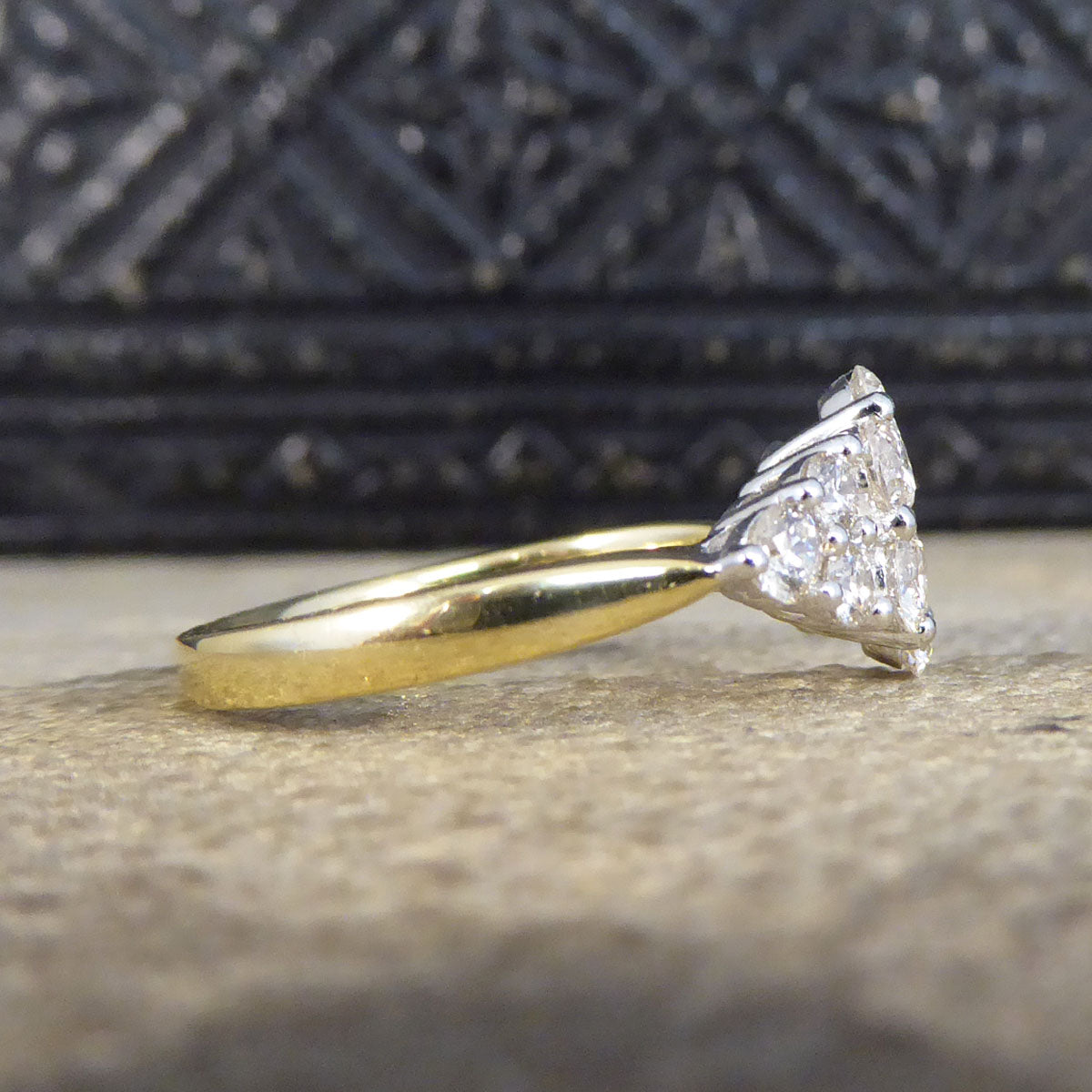1.25ct Diamond Cluster Boat Shaped Ring in 18ct Yellow Gold - Wharfedale Antiques