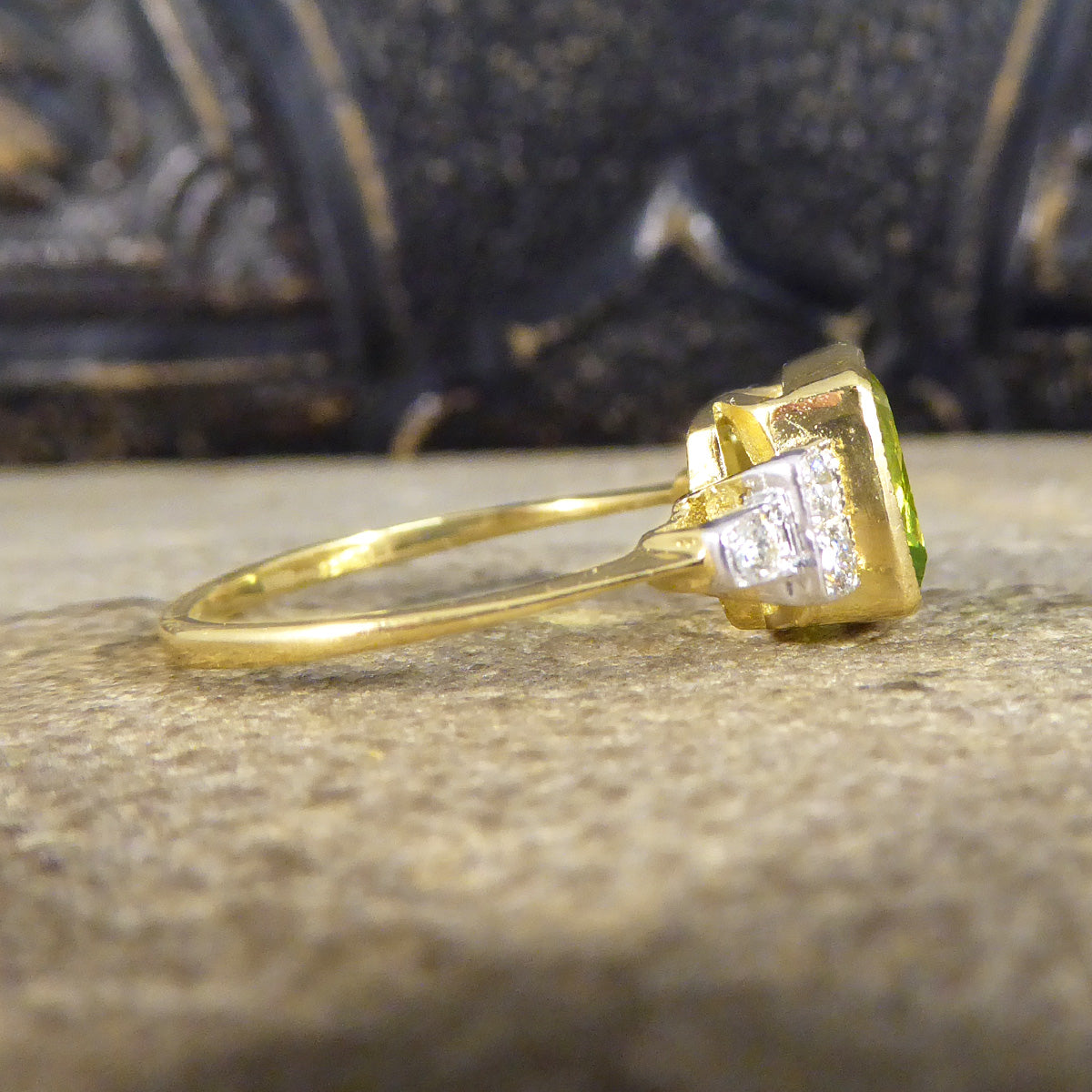 Edwardian Style Collar Set 2.12ct Peridot and Diamond Ring in 18ct White and Yellow Gold - Wharfedale Antiques