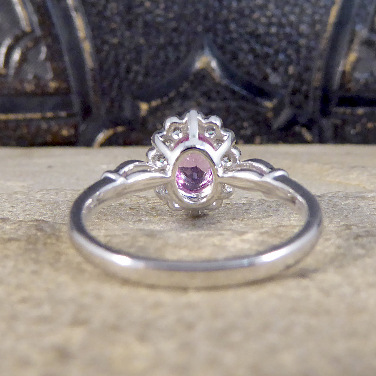 INSTAGRAM GIVEAWAY Pink Sapphire and Diamond Cluster Ring Mounted in Platinum - Wharfedale Antiques