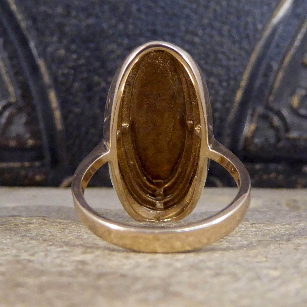 Art Deco High Set Malachite Ring in 9ct Yellow Gold - Wharfedale Antiques