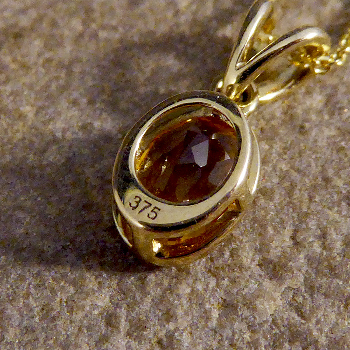 Contemporary Rub Over Citrene Pendant Necklace in 9ct Yellow Gold - Wharfedale Antiques