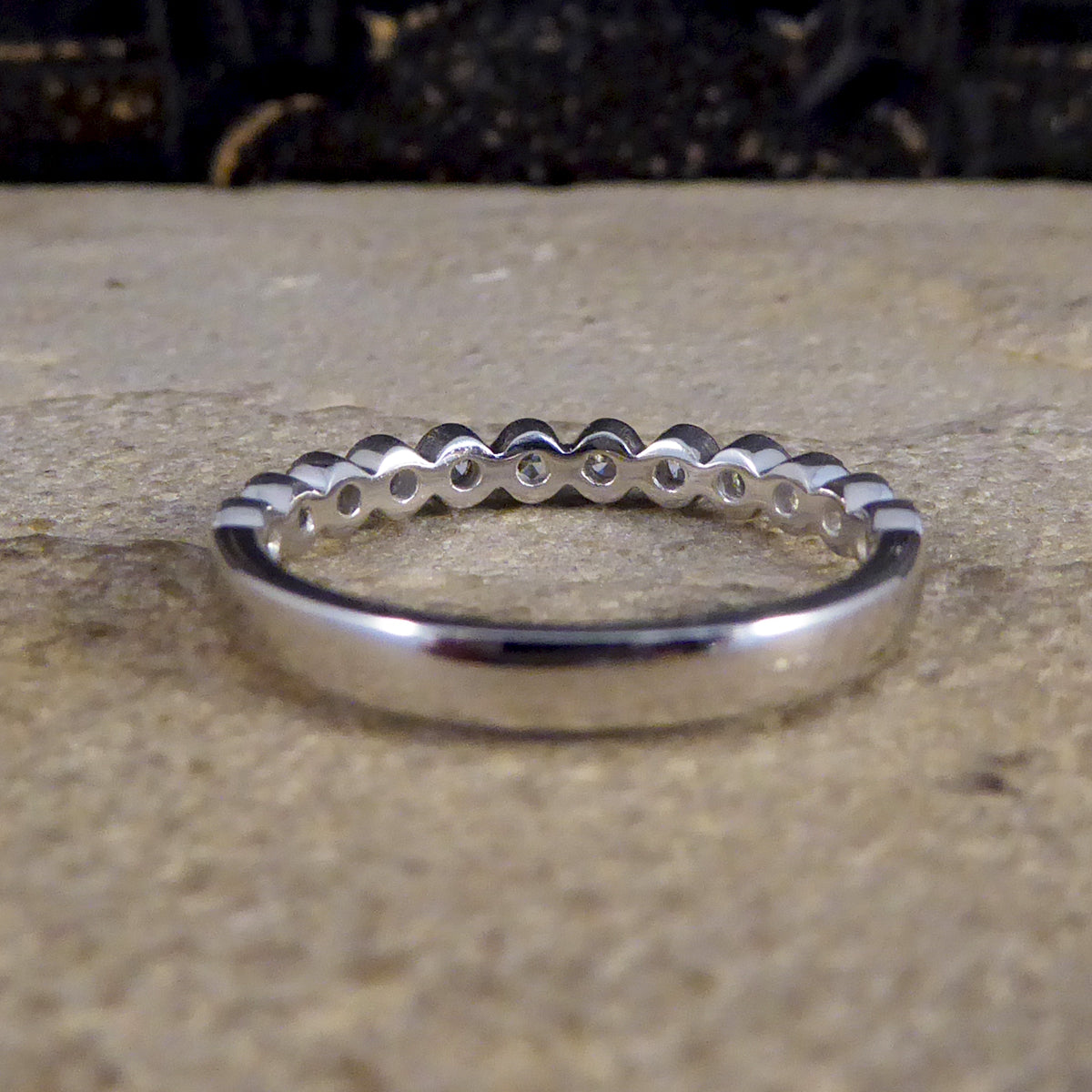 Diamond Rub Over Collar Set Platinum Half Eternity Ring - Wharfedale Antiques