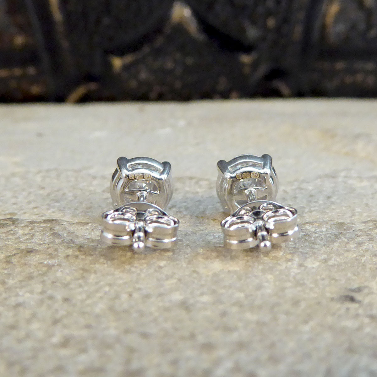 Contemporary 0.50ct Diamond Cluster and 1.50ct Look Earrings in White Gold - Wharfedale Antiques