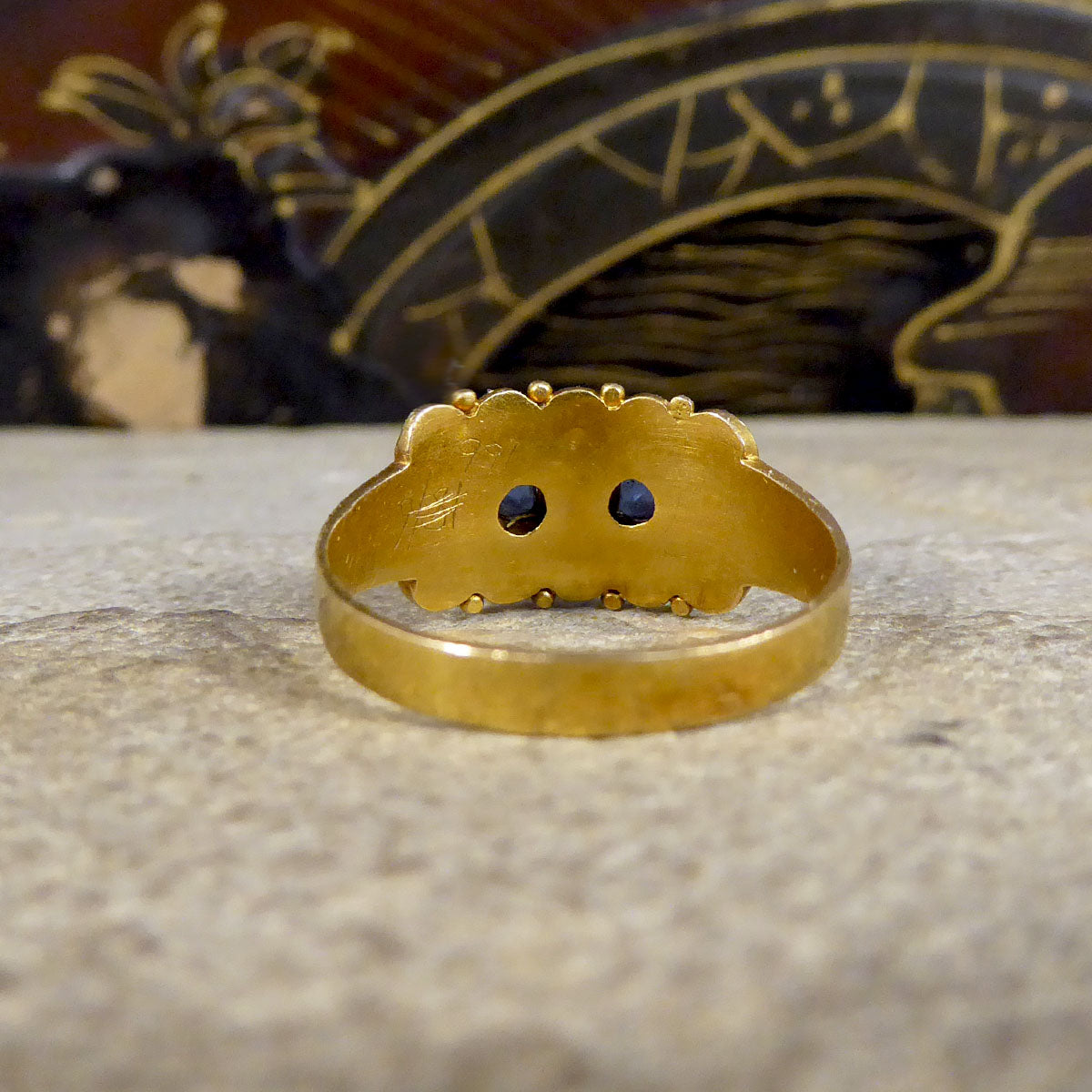 Antique Late Victorian Sapphire and Pearl Five Stone Ring in 15ct Yellow Gold - Wharfedale Antiques