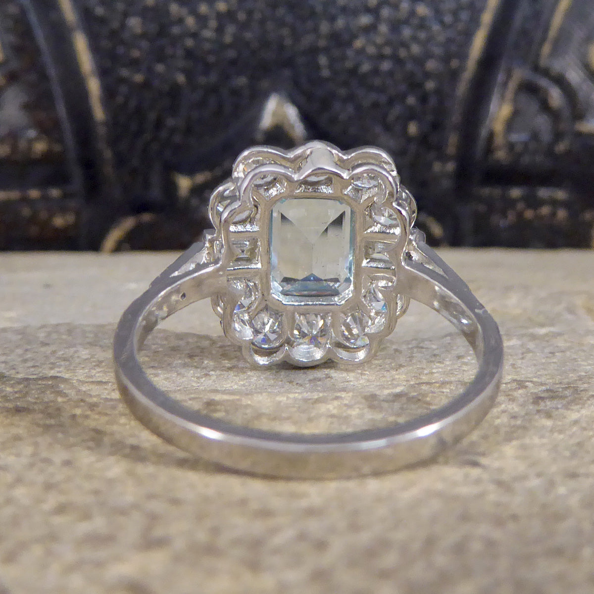 Contemporary Edwardian Style 1.30ct Aquamarine and Diamond Ring in Platinum - Wharfedale Antiques