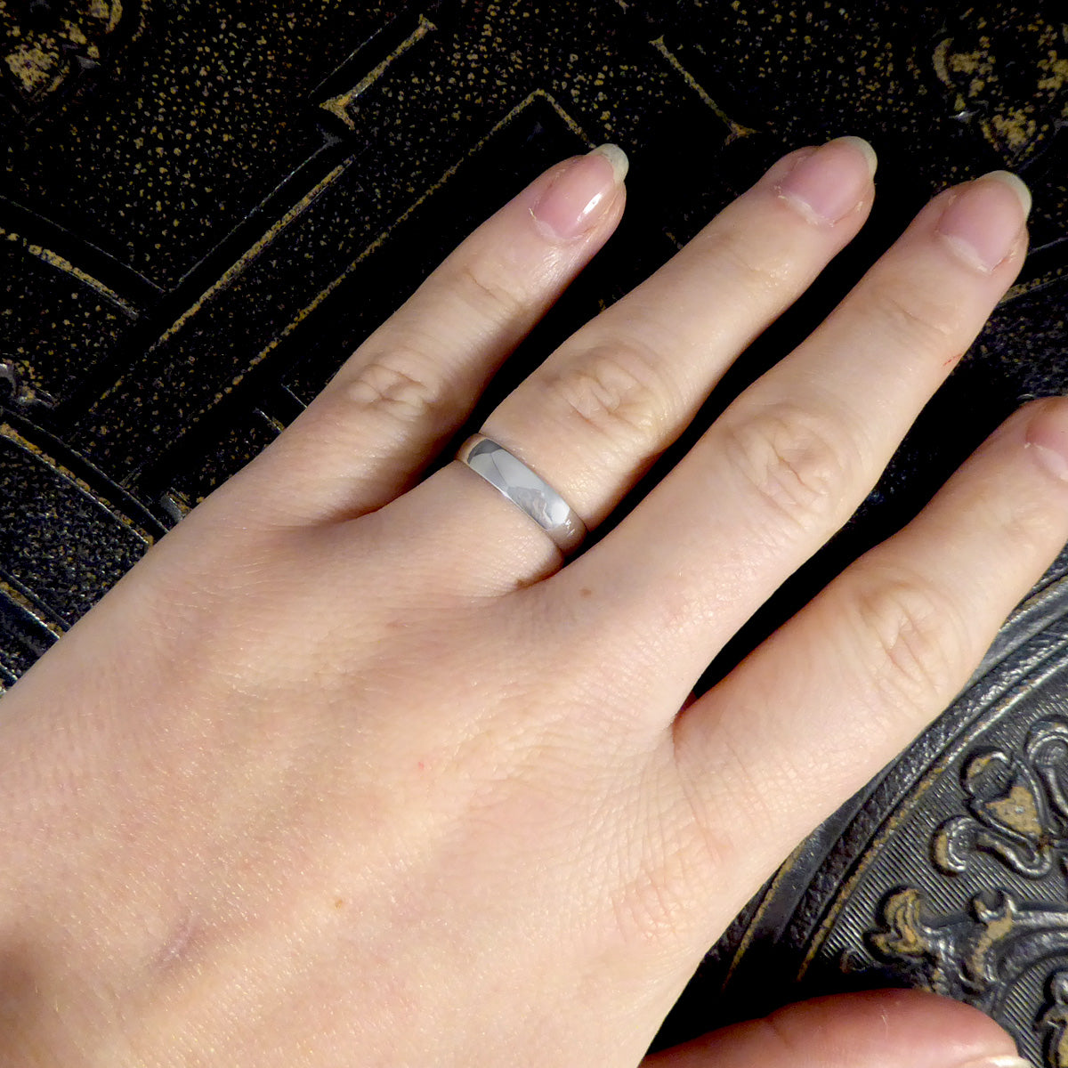 Plain Wide White Gold Millennium Wedding or Stackable Band Ring - Wharfedale Antiques