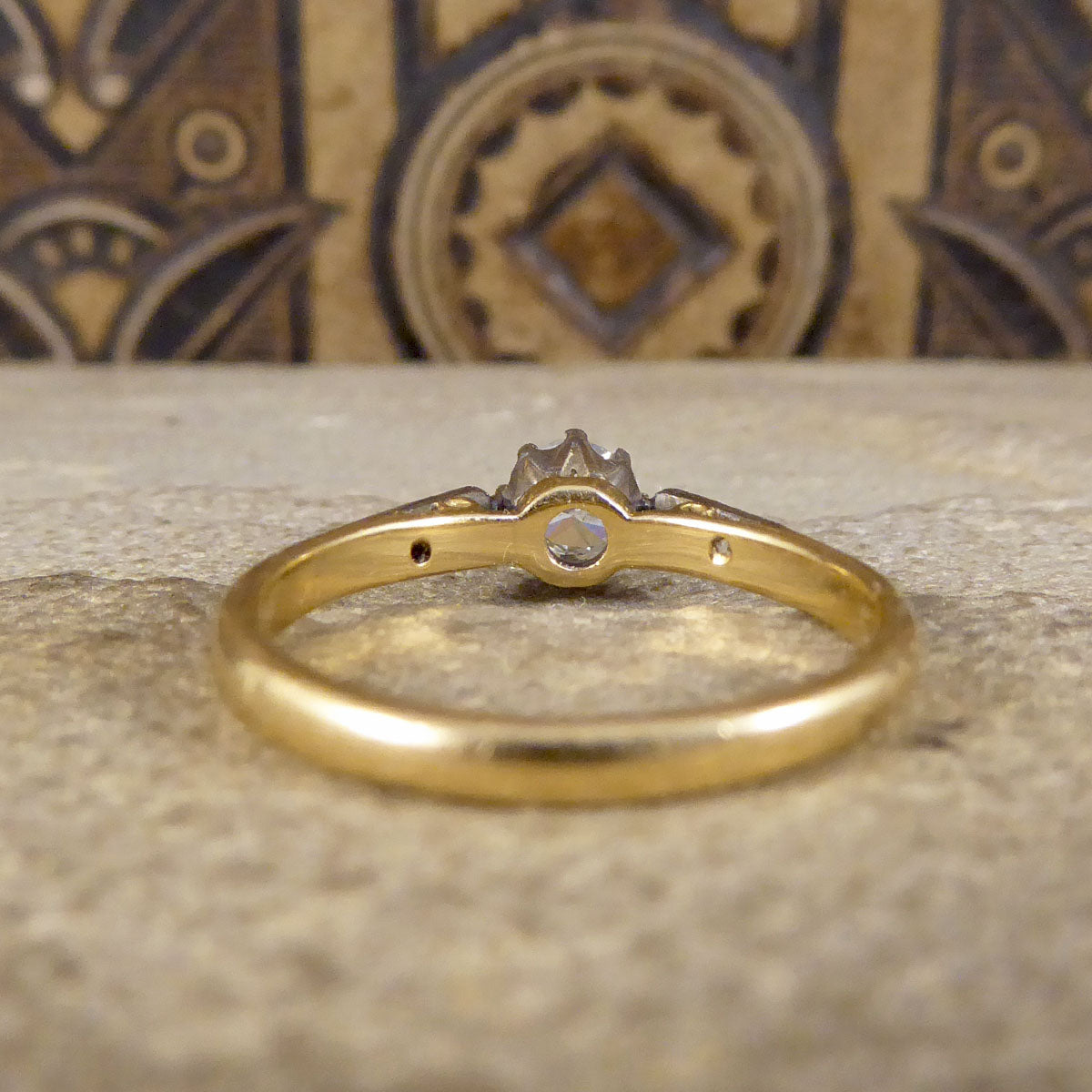 1920's Diamond Solitaire Ring with Diamond set Shoulders in 18ct Yellow Gold and Platinum - Wharfedale Antiques