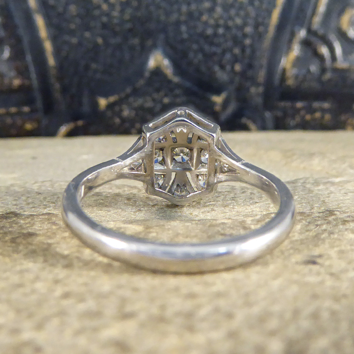Quality Art Deco Replica Diamond Plaque Ring in 18ct White Gold - Wharfedale Antiques