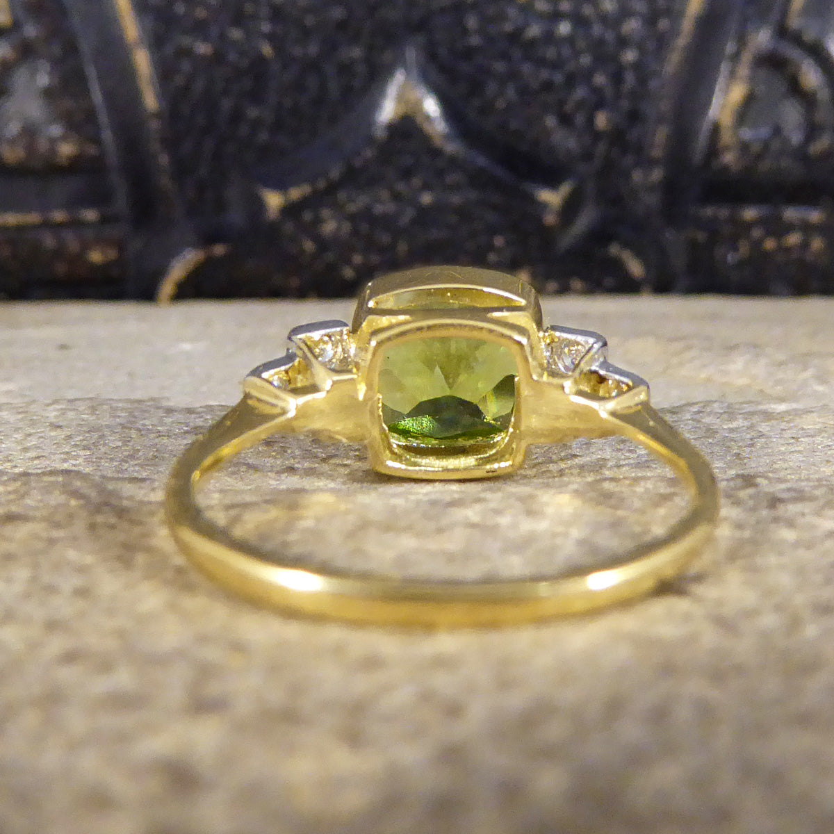 Edwardian Style Collar Set 2.12ct Peridot and Diamond Ring in 18ct White and Yellow Gold - Wharfedale Antiques