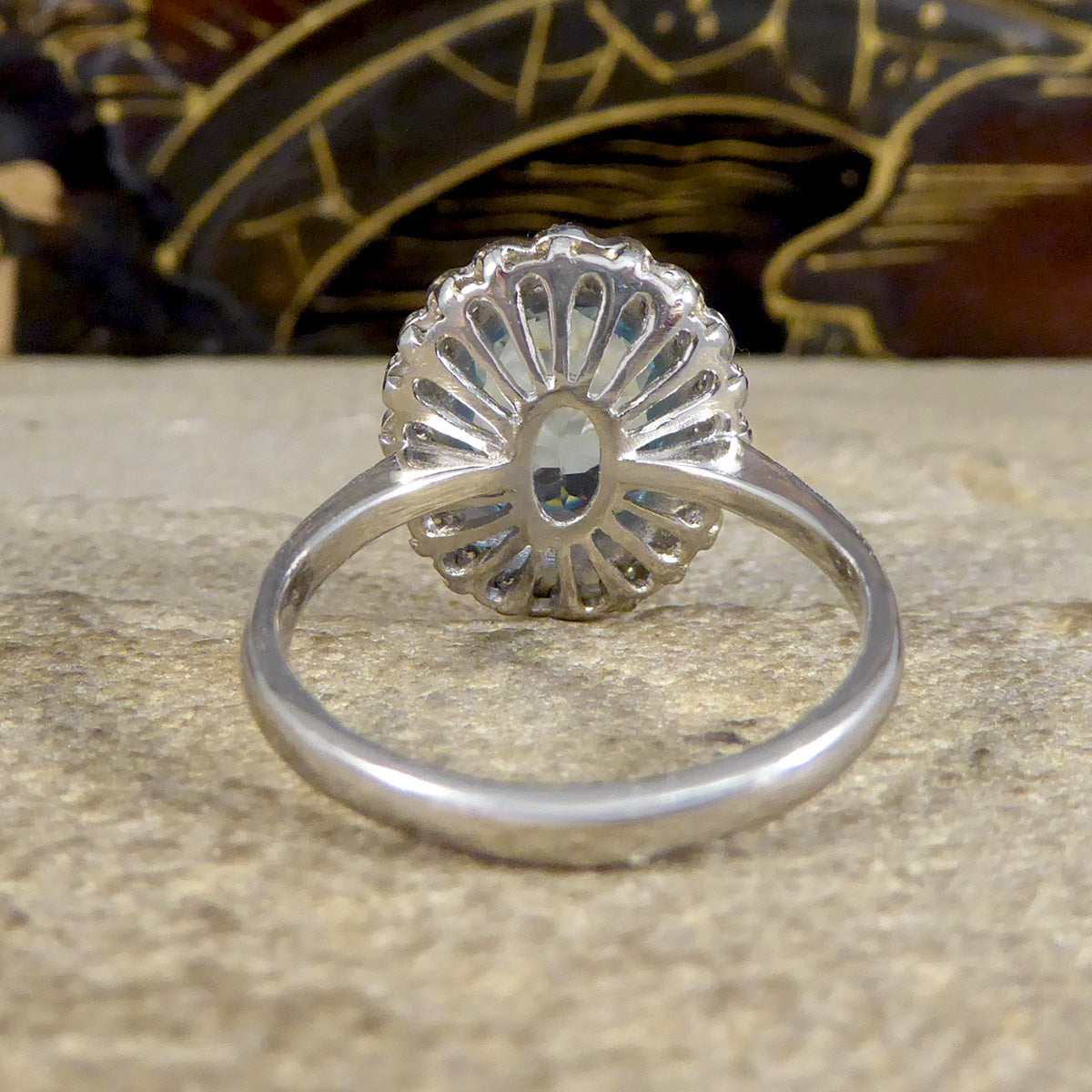 Edwardian Inspired 2.25ct Aquamarine and Diamond Cluster Ring in Platinum - Wharfedale Antiques