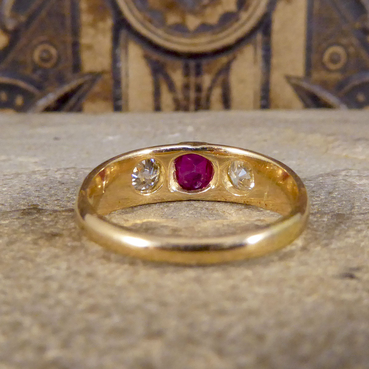 Late Victorian Ruby and Diamond Gypsy Set Band in 18ct Yellow Gold - Wharfedale Antiques