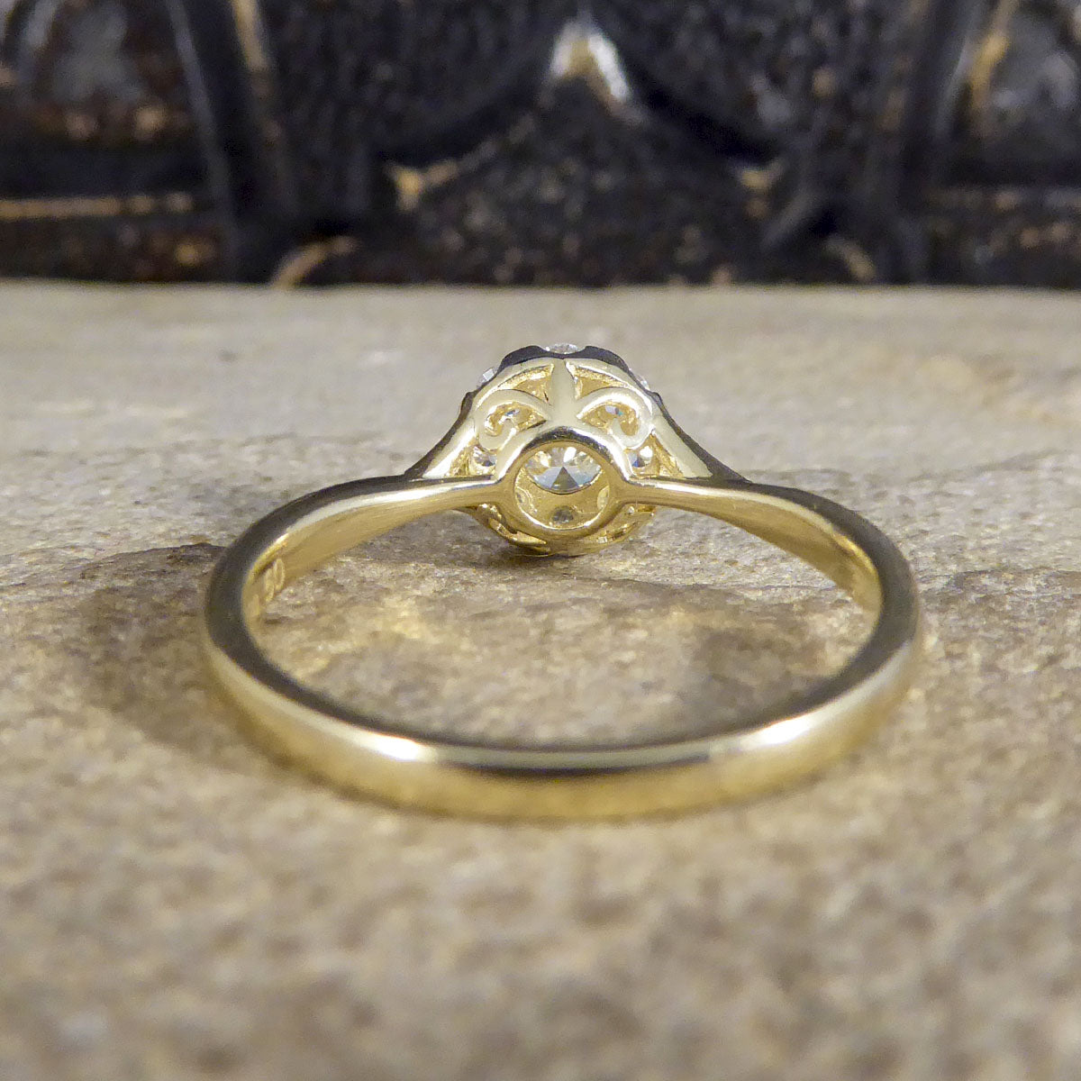 Contemporary 0.50ct Diamond Cluster and 1.75ct Solitaire Look Ring in Yellow Gold - Wharfedale Antiques