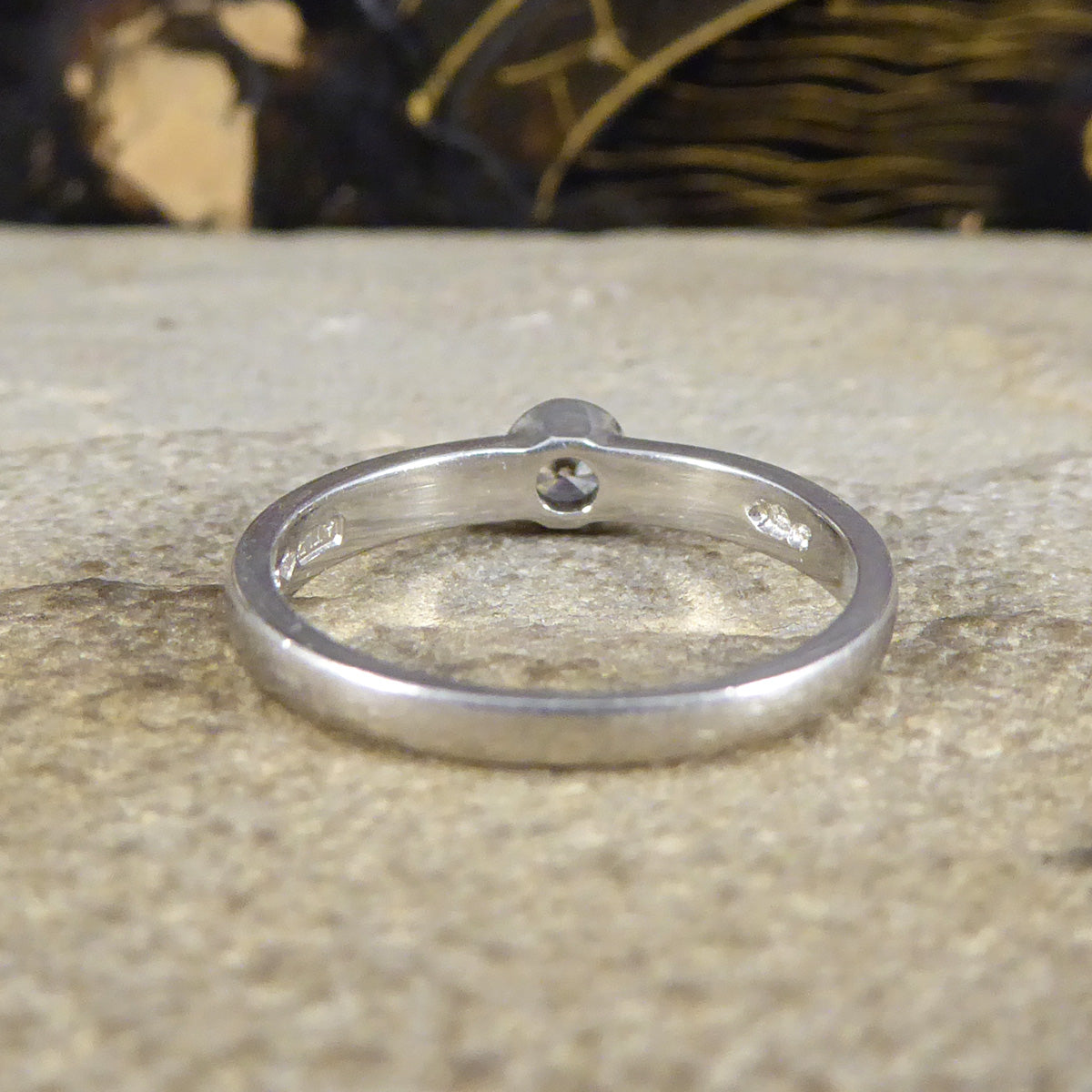 Vintage Rub Over Collar Set Diamond Solitaire Ring in Platinum - Wharfedale Antiques