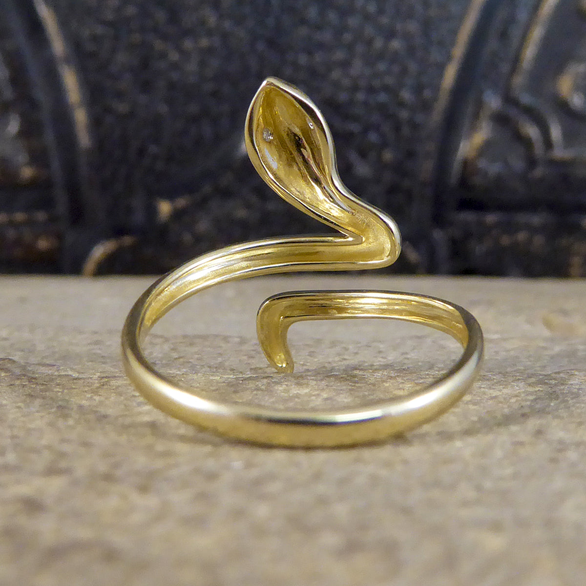 Contemporary New Diamond set Eyed Snake Ring in 9ct Yellow Gold - Wharfedale Antiques