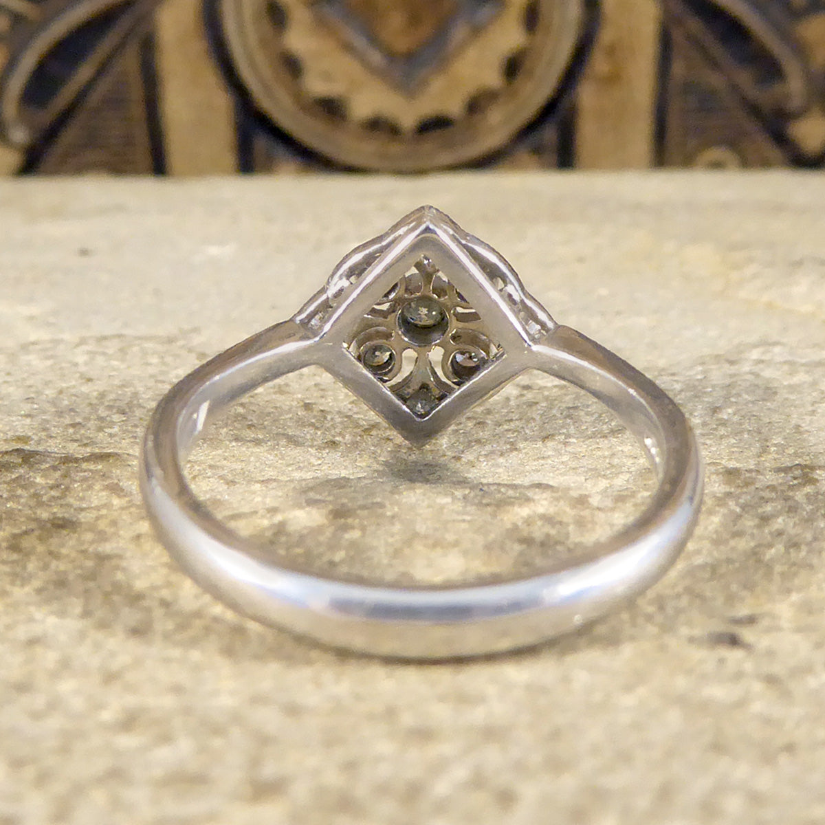 1920's Period Replica Geometric Pattern Diamond Ring in 18ct White Gold - Wharfedale Antiques