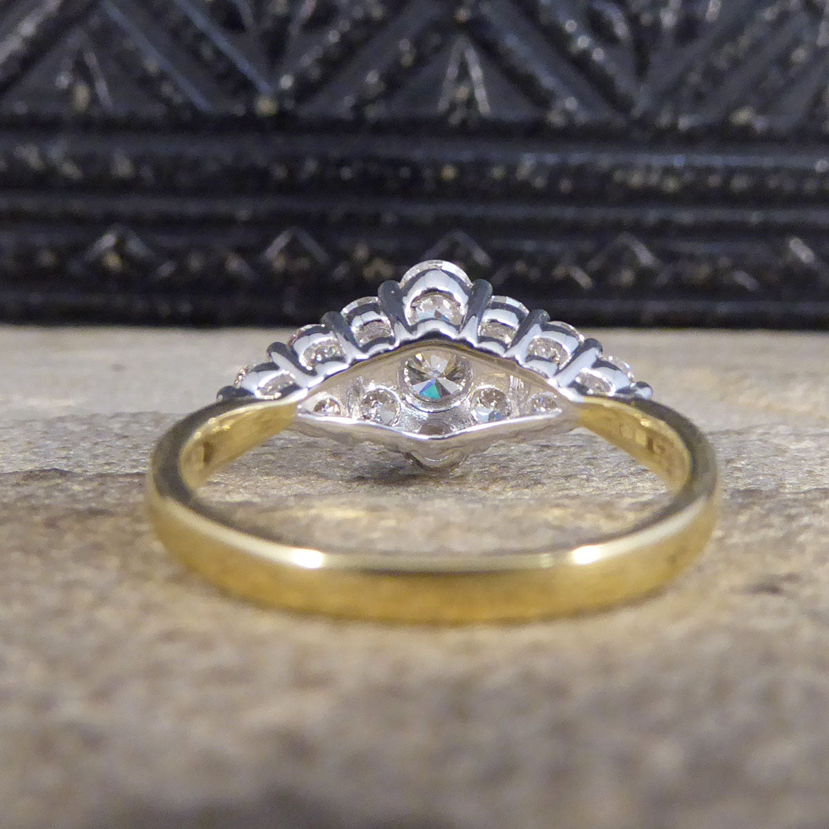 1.25ct Diamond Cluster Boat Shaped Ring in 18ct Yellow Gold - Wharfedale Antiques