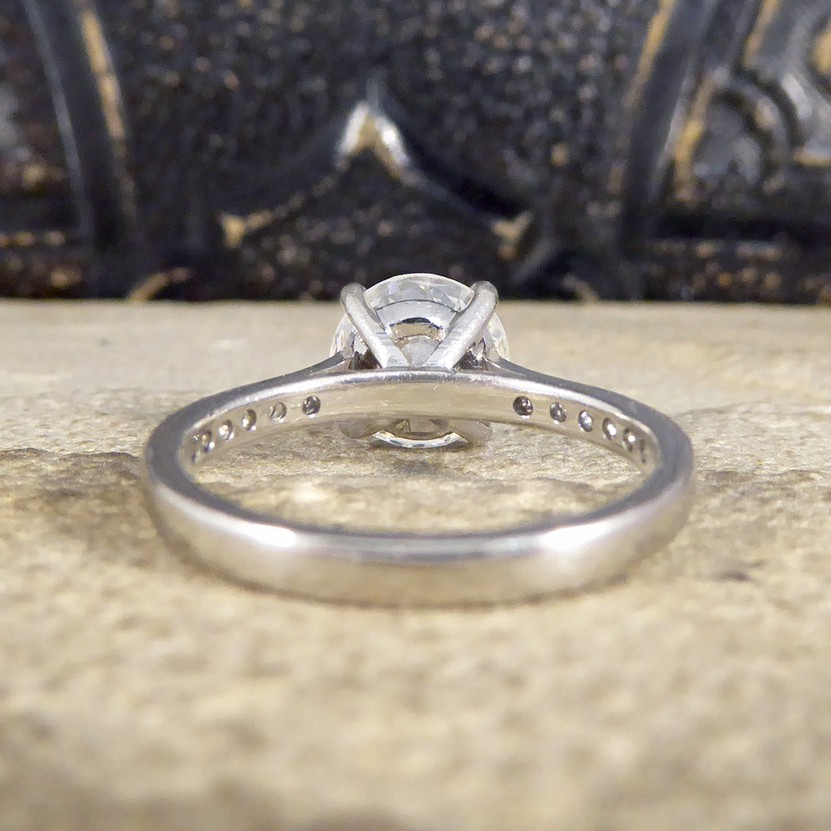 1.91ct Brilliant Cut Diamond Solitaire Engagement Ring with Diamond Shoulders in Platinum - Wharfedale Antiques