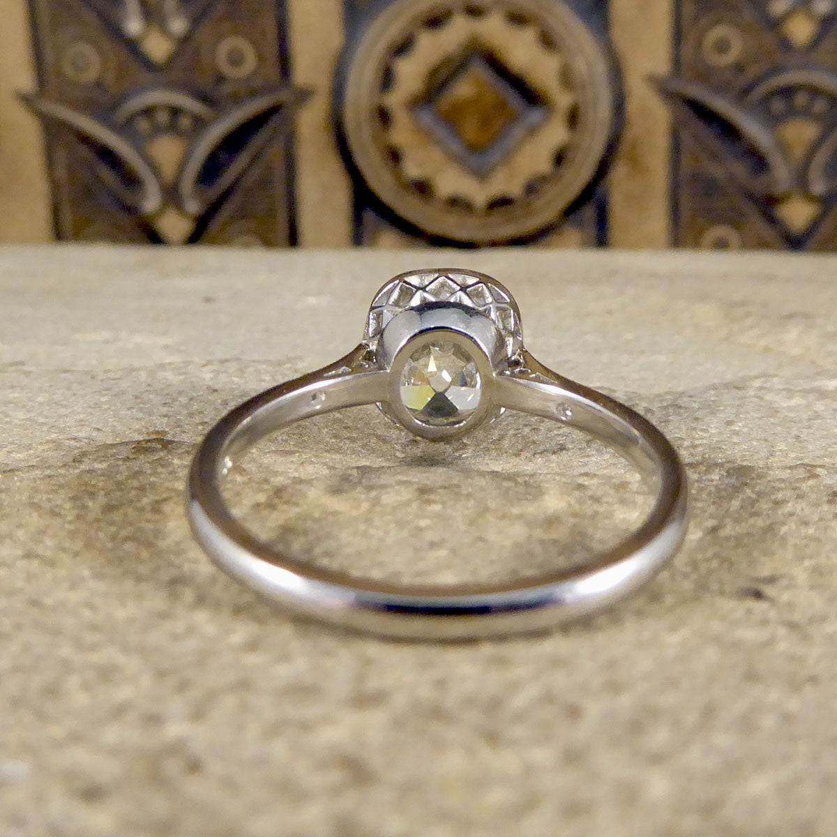2.35ct Old Cushion Cut Diamond Collar Set Solitaire Engagement Ring with Diamond Shoulders in Platinum - Wharfedale Antiques