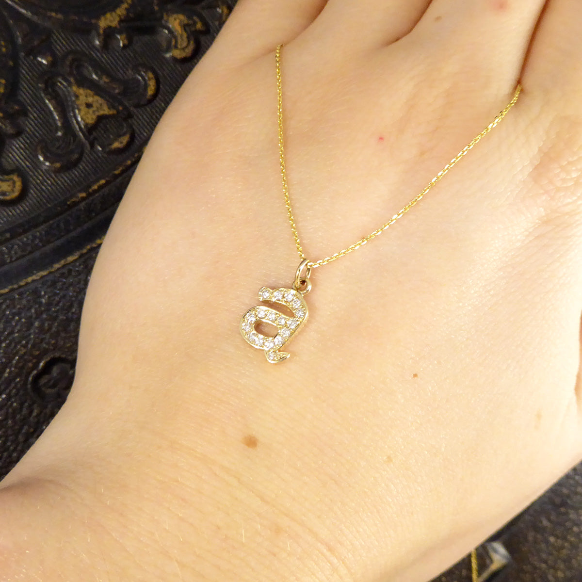Diamond Set A Initial Pendant in 18ct Yellow Gold on a Yellow Gold Necklace Chain - Wharfedale Antiques