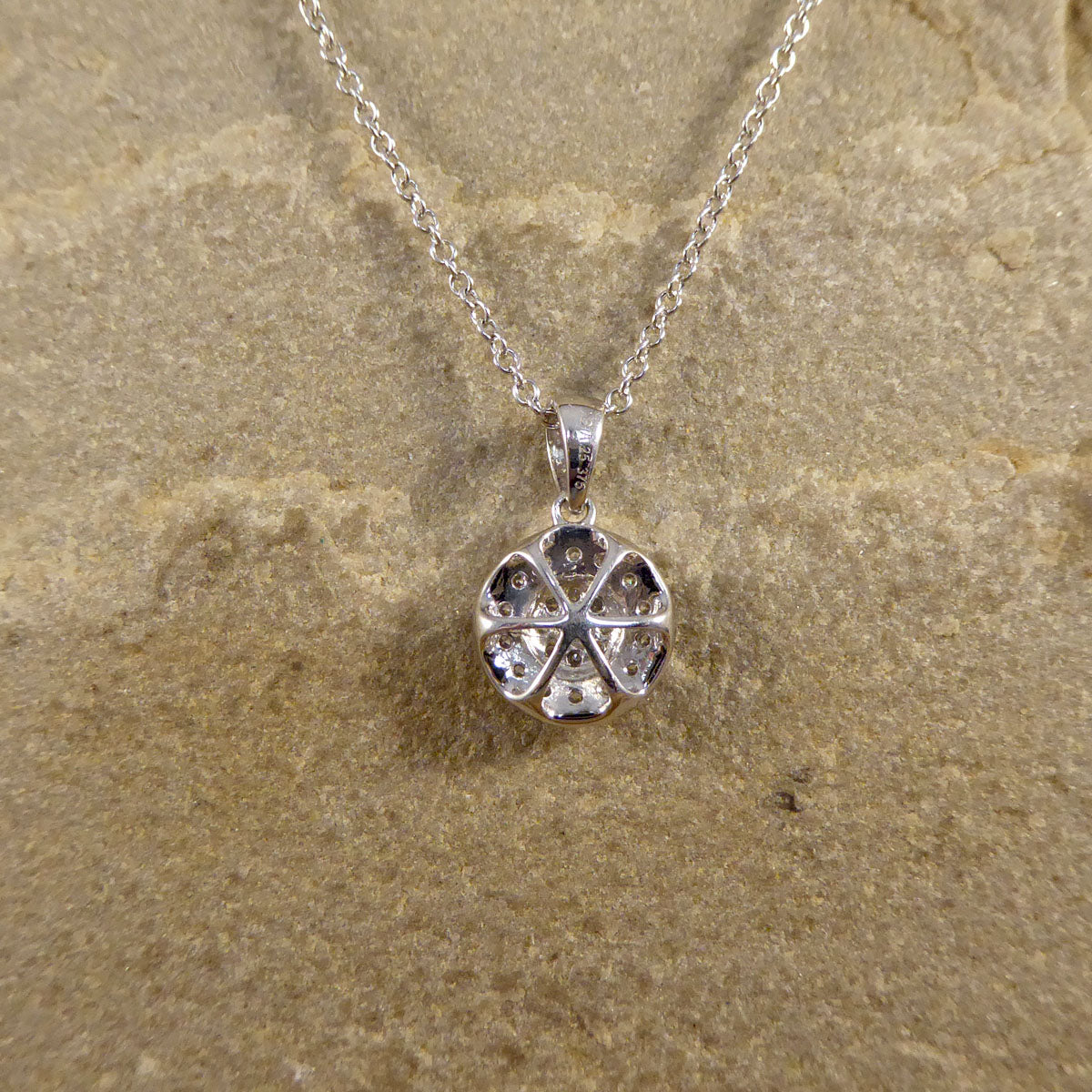 Art Deco Style Modern Diamond Cluster Pendant Necklace in 9ct White Gold - Wharfedale Antiques